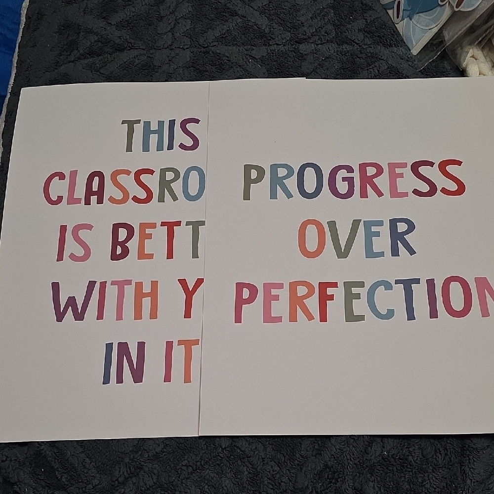 Motivational Colorful Classroom Wall Art 11x14 Inches Progress Over Perfection &